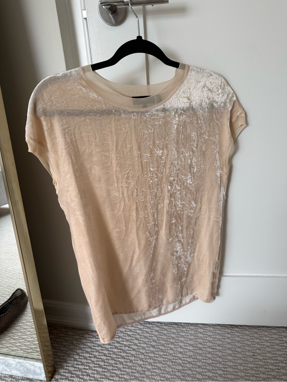 Theory Short Sleeve Crushed Velvet Top in Blush